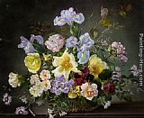 Cecil, Paintings - A Still Life with Peonies and Other Flowers by Cecil Kennedy